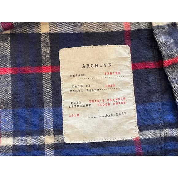 LL Bean Signature Cotton Flannel Shirt Blue, Red Plaid Slim Fit, Size LT - Picture 8 of 11
